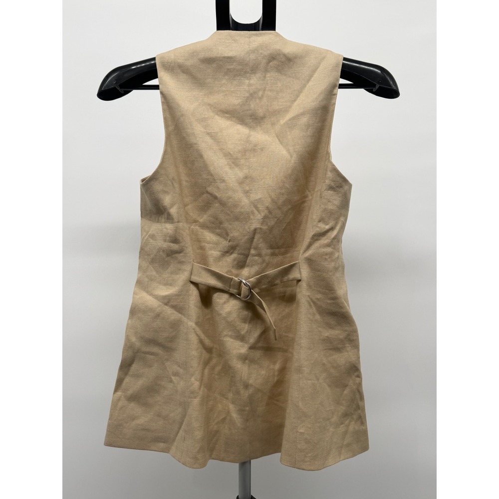 Veronica Beard Life Linen Blend Vest Tan Luxury Button Front Cinch Back Size 0 - Picture 3 of 6